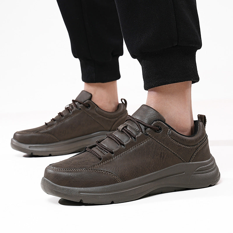 Mens Low-Top Round-Toe British-Style Fashion Leather Sneakers For Sports And Casual Wear