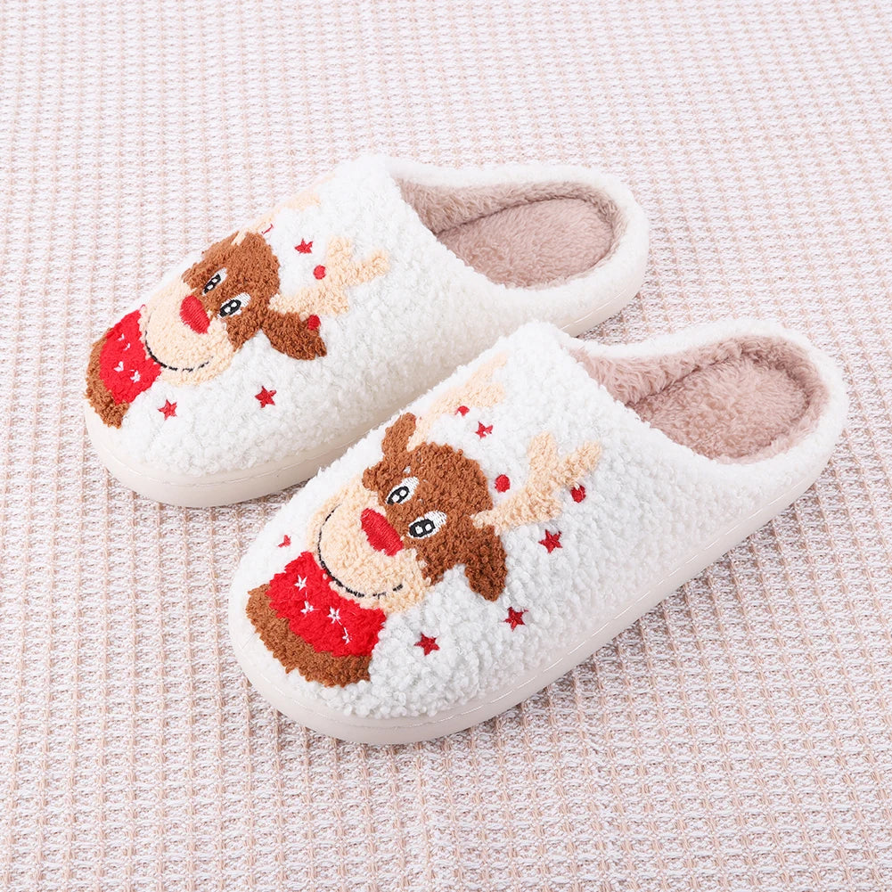 Elk Cotton Slippers Non-Slip Cute Cartoon Flat Thermal Indoor Plush Shoes