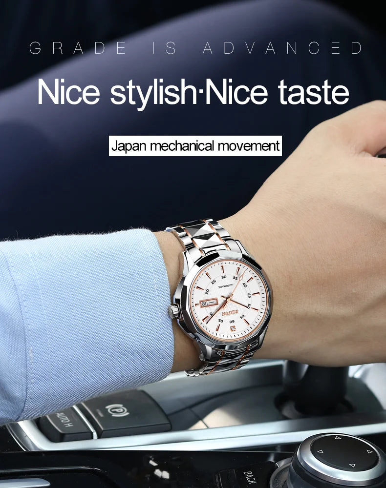 JSDUN 8014 Automatic Mechanical Watch For Women Dual Calendar Tungsten Steel Strap Hand Clock Luxury Elegant Women's Watches