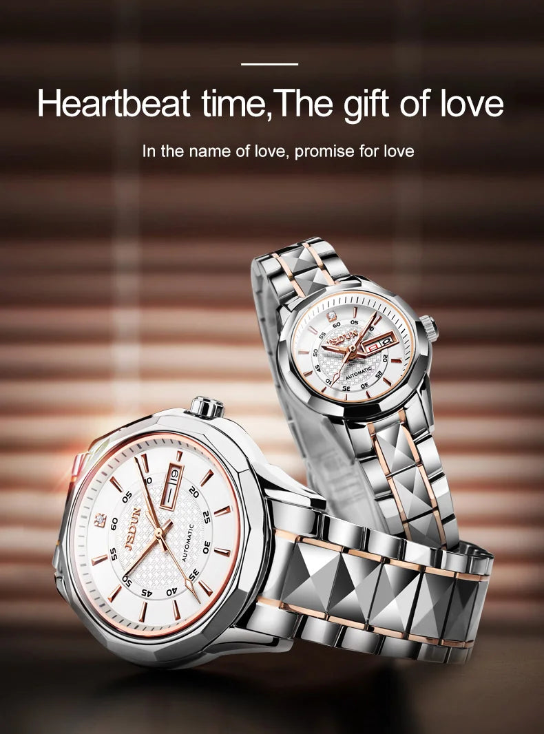 JSDUN 8014 Automatic Mechanical Watch For Women Dual Calendar Tungsten Steel Strap Hand Clock Luxury Elegant Women's Watches