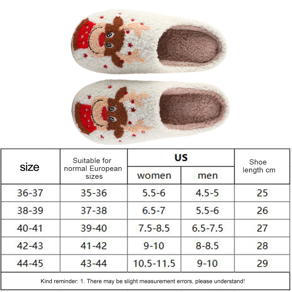 Elk Cotton Slippers Non-Slip Cute Cartoon Flat Thermal Indoor Plush Shoes