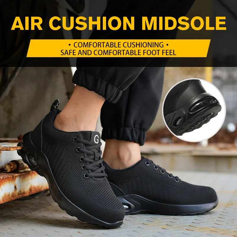 Air Cushion Safety Sneakers Men Sports Running, Anti Smash, Anti Puncture Safety Shoes