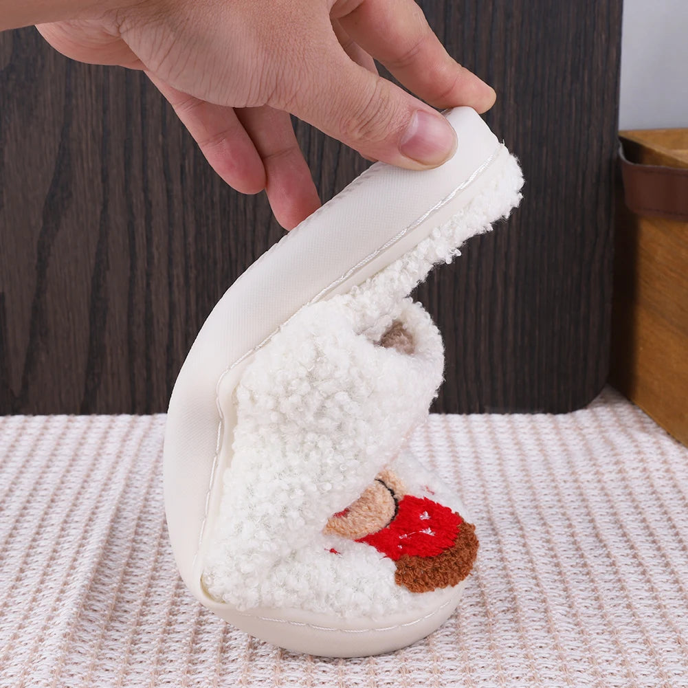 Elk Cotton Slippers Non-Slip Cute Cartoon Flat Thermal Indoor Plush Shoes