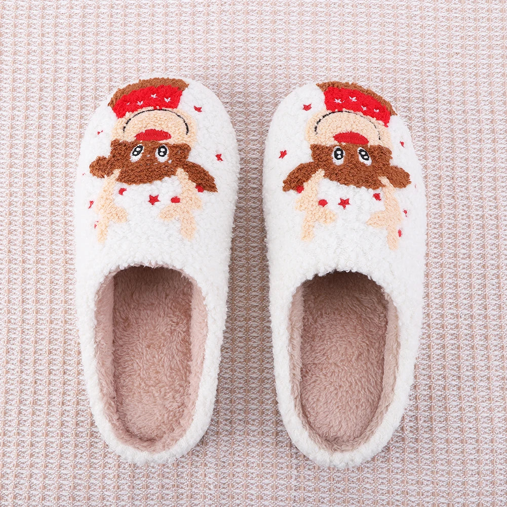 Elk Cotton Slippers Non-Slip Cute Cartoon Flat Thermal Indoor Plush Shoes