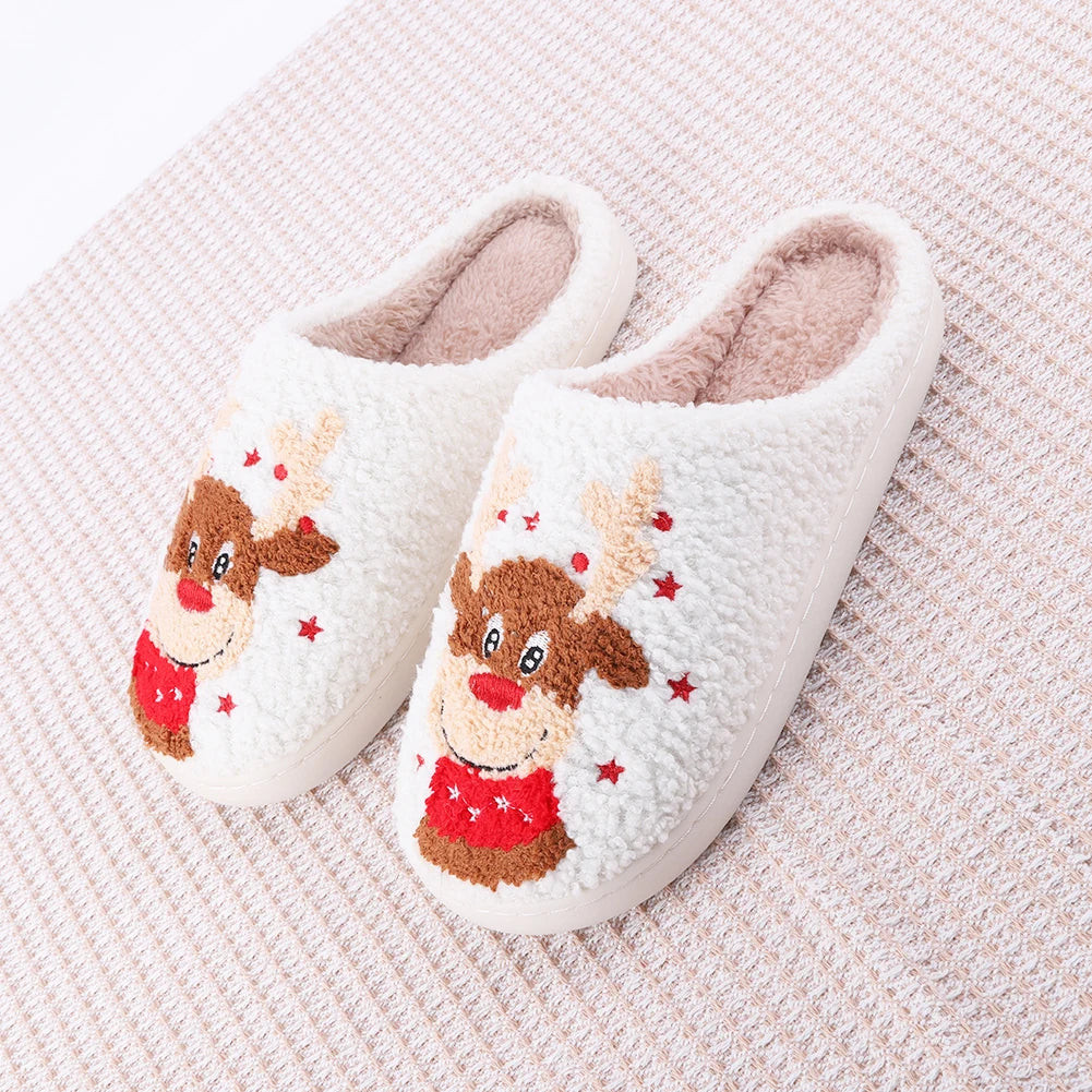 Elk Cotton Slippers Non-Slip Cute Cartoon Flat Thermal Indoor Plush Shoes