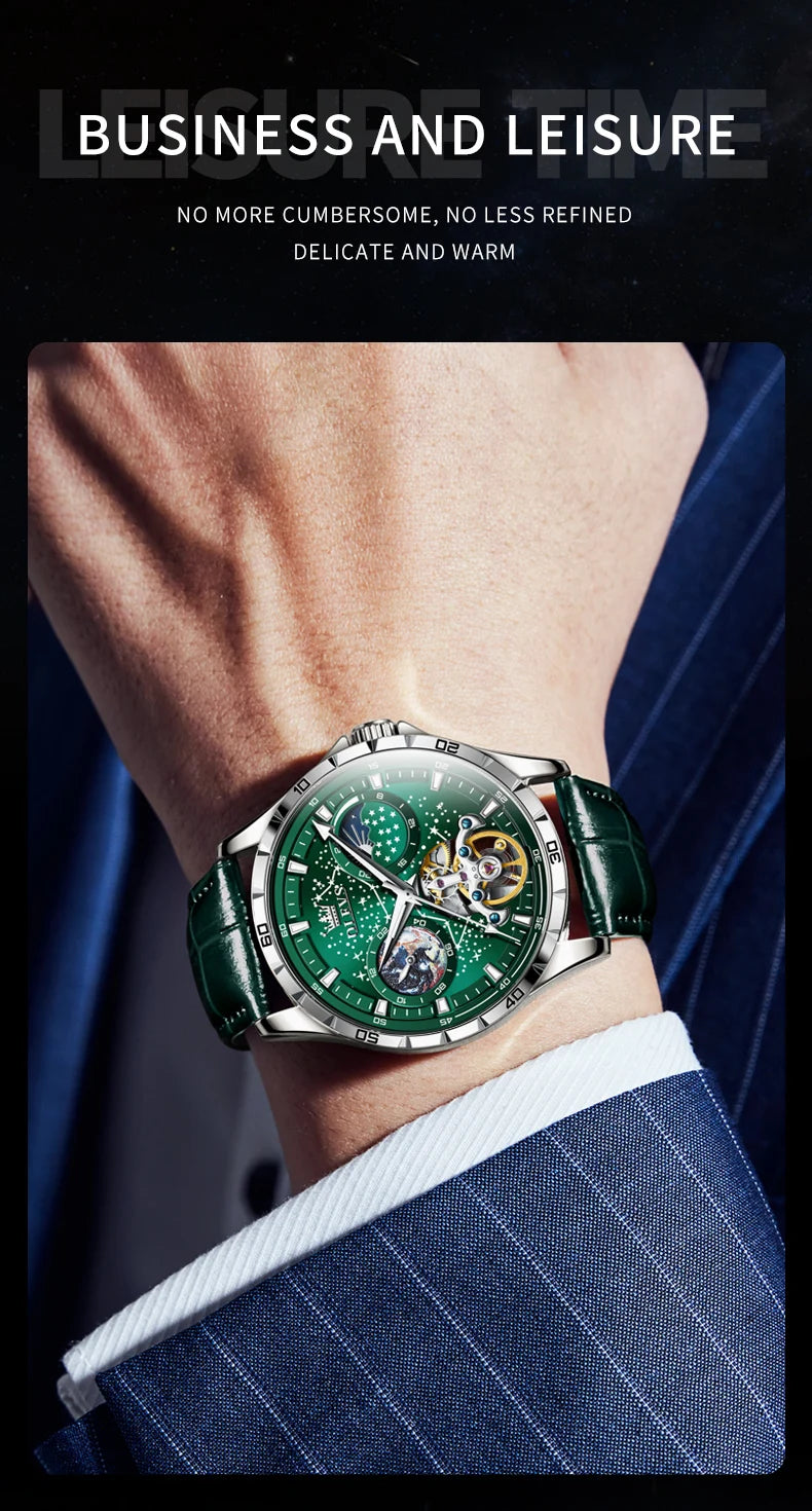 OLEVS Original Brand Men's Watches Waterproof Multifunctional Luminous Fully Automatic Mechanical Watch Moon Phase Starry Disk