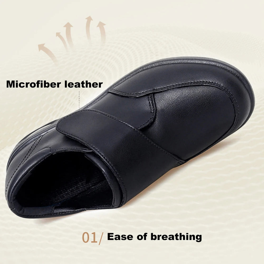 Women Diabetic Shoes Leather Walking Shoes Non Slip Lightweight Edema Sneakers Hook and Loop Sneakers for Plantar Fasciitis
