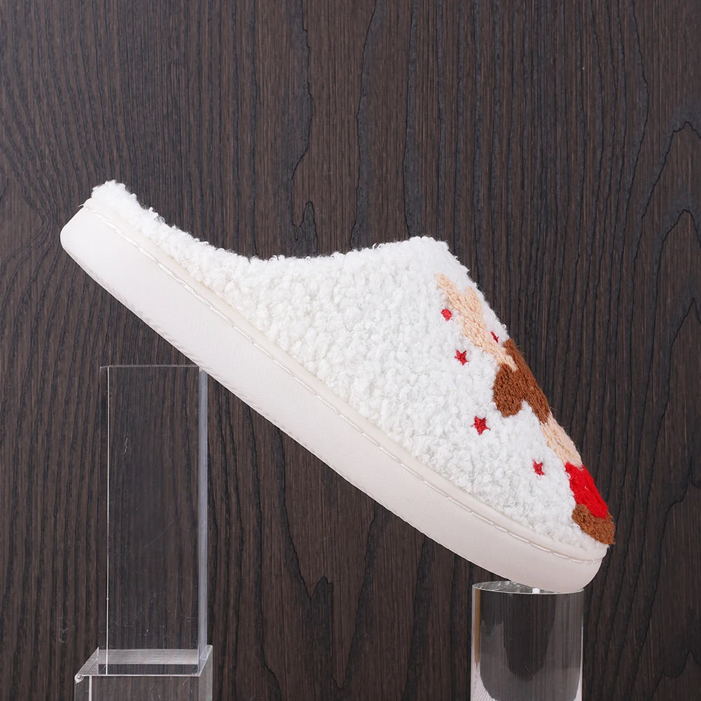 Elk Cotton Slippers Non-Slip Cute Cartoon Flat Thermal Indoor Plush Shoes