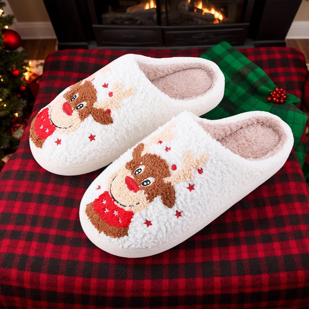 Elk Cotton Slippers Non-Slip Cute Cartoon Flat Thermal Indoor Plush Shoes
