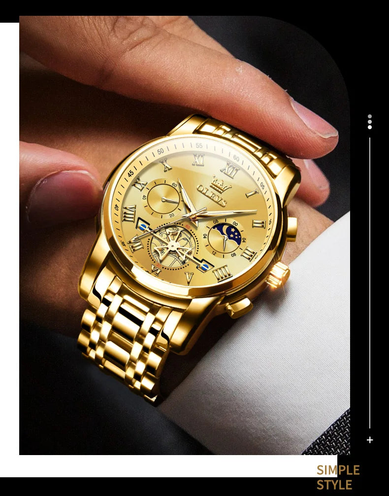 OLEVS 2859 Moon Phase Men Watches Chronograph High End Watches Man Stainless Steel Waterproof Quartz Watch for Men Luxury Brand