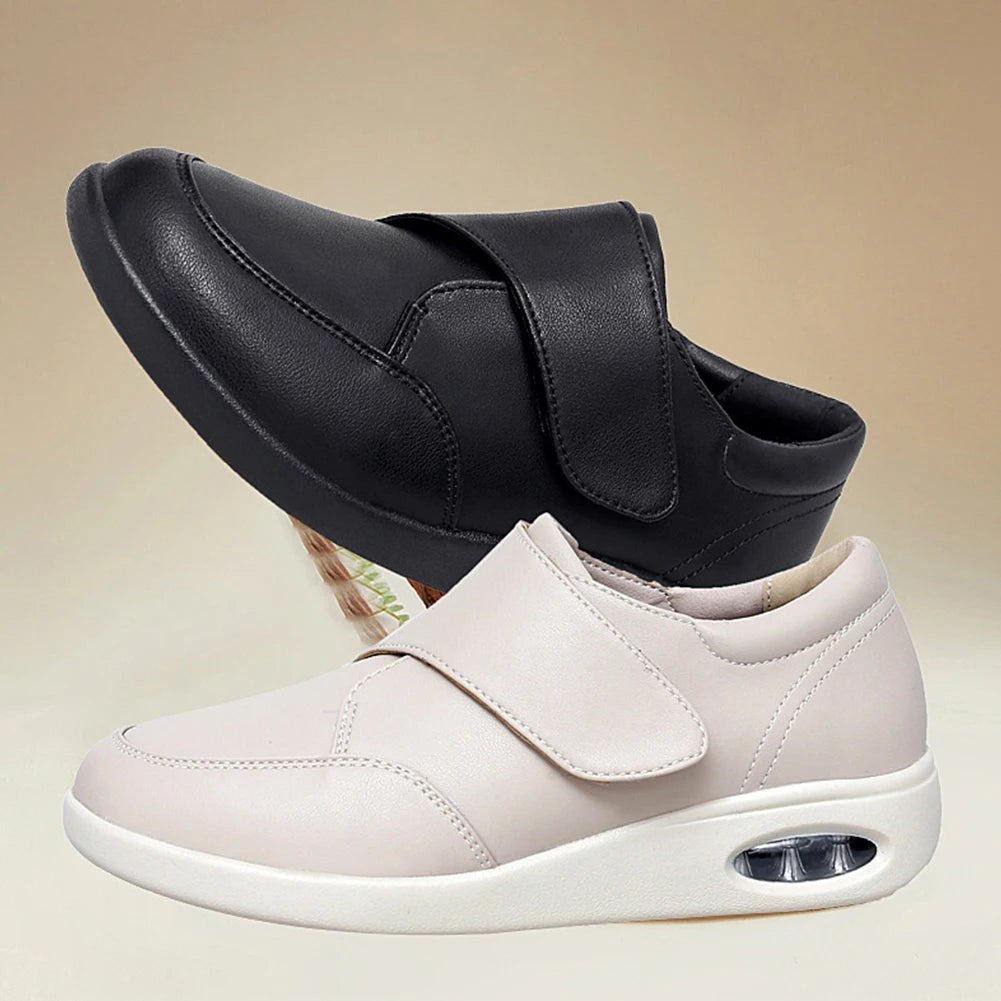Women Diabetic Shoes Leather Walking Shoes Non Slip Lightweight Edema Sneakers Hook and Loop Sneakers for Plantar Fasciitis