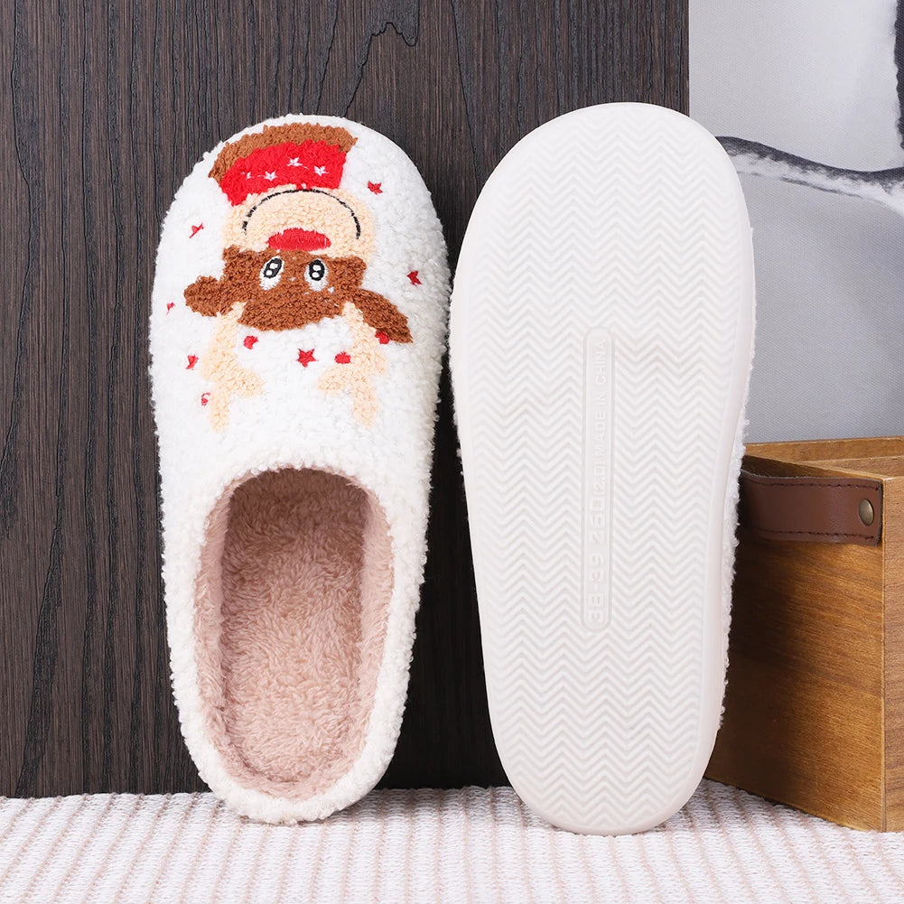 Elk Cotton Slippers Non-Slip Cute Cartoon Flat Thermal Indoor Plush Shoes
