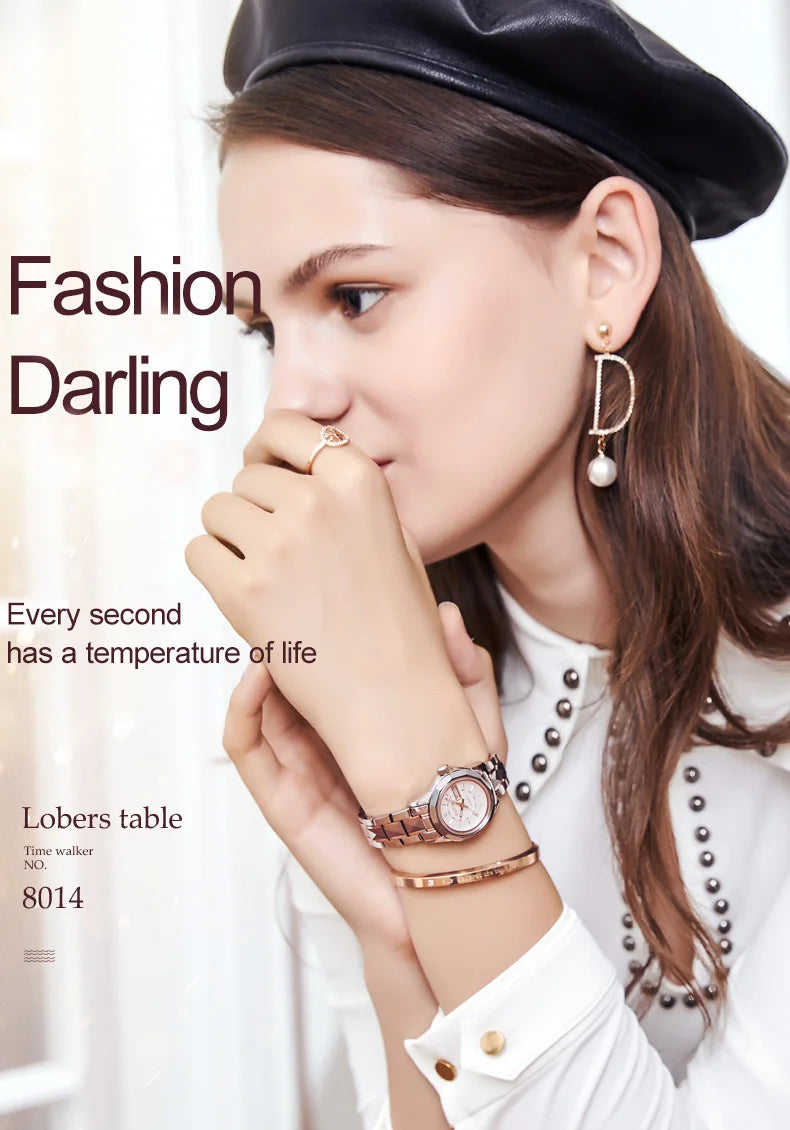JSDUN 8014 Automatic Mechanical Watch For Women Dual Calendar Tungsten Steel Strap Hand Clock Luxury Elegant Women's Watches