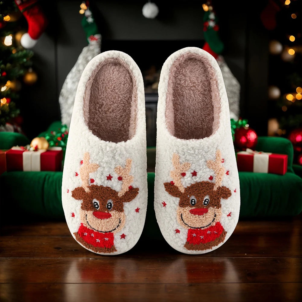 Elk Cotton Slippers Non-Slip Cute Cartoon Flat Thermal Indoor Plush Shoes