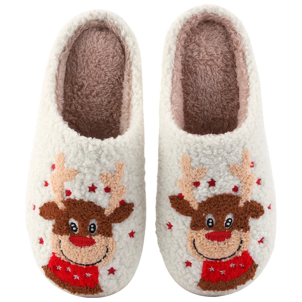 Elk Cotton Slippers Non-Slip Cute Cartoon Flat Thermal Indoor Plush Shoes