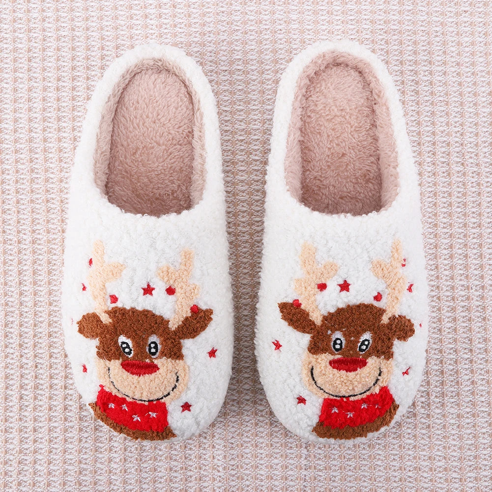 Elk Cotton Slippers Non-Slip Cute Cartoon Flat Thermal Indoor Plush Shoes
