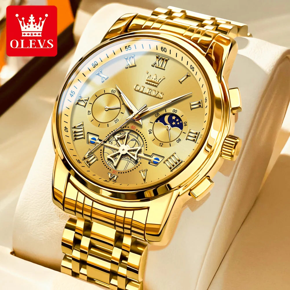 OLEVS 2859 Moon Phase Men Watches Chronograph High End Watches Man Stainless Steel Waterproof Quartz Watch for Men Luxury Brand