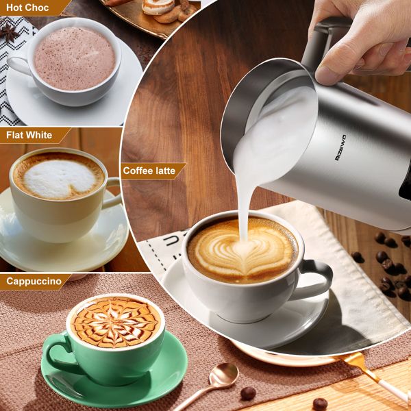 Electric Warmer with Touch Screen, BIZEWO 4 IN 1 Automatic Stainless Steel Steamer for Coffee , Latte, Hot Chocolates