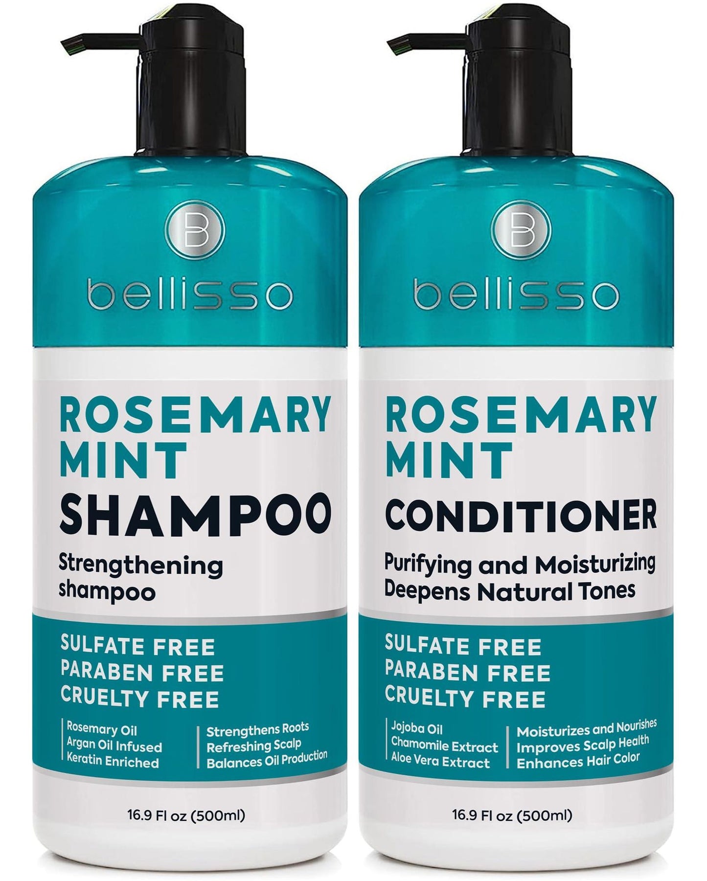 Rosemary Oil and Mint Shampoo and Conditioner Set Sulfate Free with Peppermint Moisturizing Products for Women and Men Helps Flaky Hair