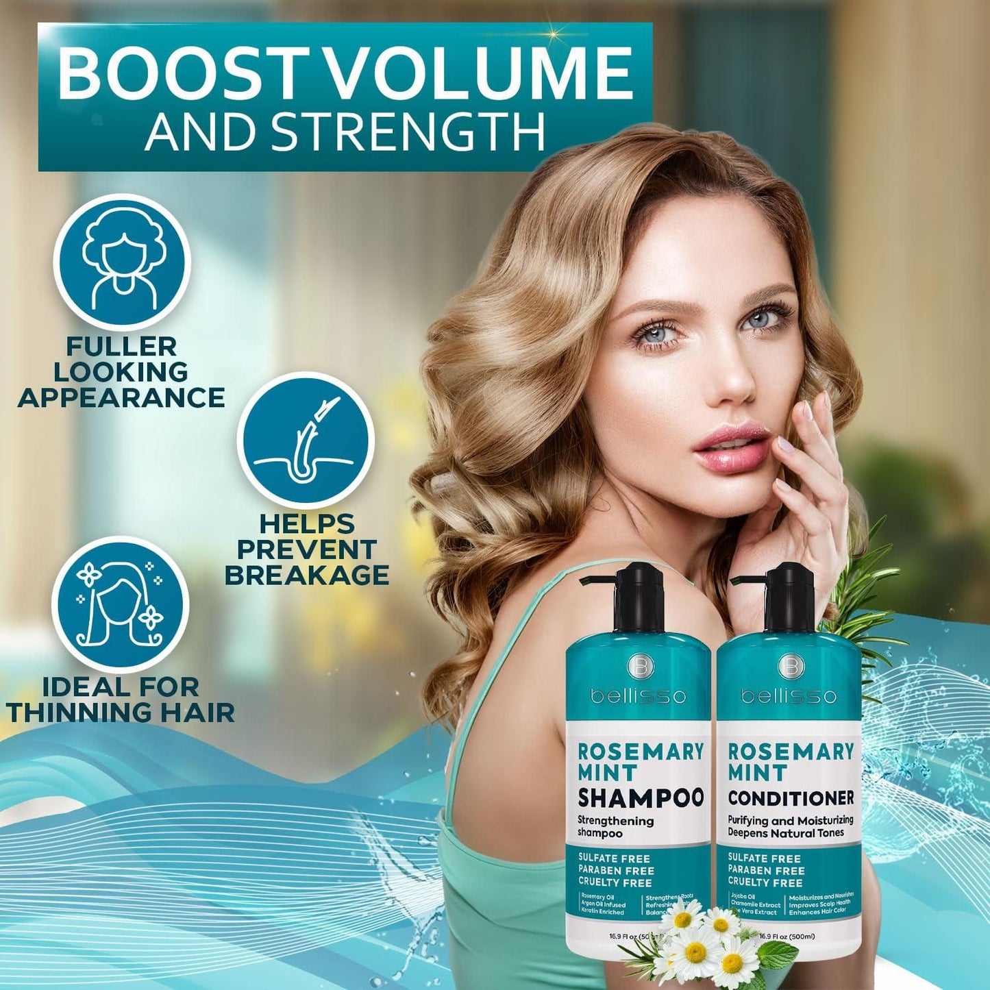 Rosemary Oil and Mint Shampoo and Conditioner Set Sulfate Free with Peppermint Moisturizing Products for Women and Men Helps Flaky Hair