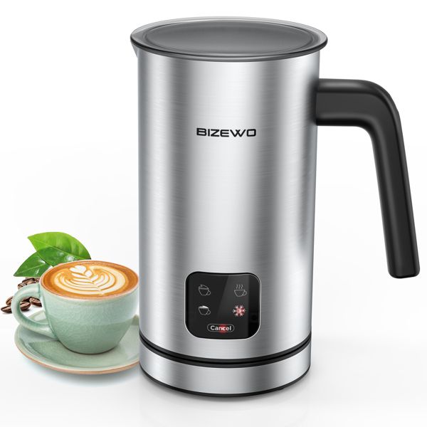 Electric Warmer with Touch Screen, BIZEWO 4 IN 1 Automatic Stainless Steel Steamer for Coffee , Latte, Hot Chocolates