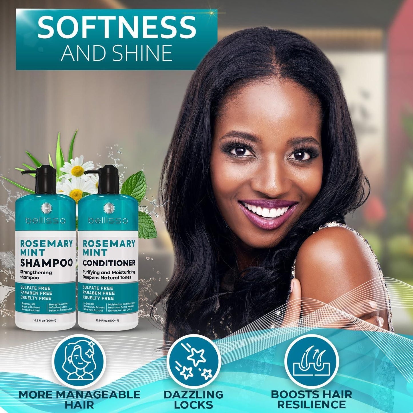 Rosemary Oil and Mint Shampoo and Conditioner Set Sulfate Free with Peppermint Moisturizing Products for Women and Men Helps Flaky Hair