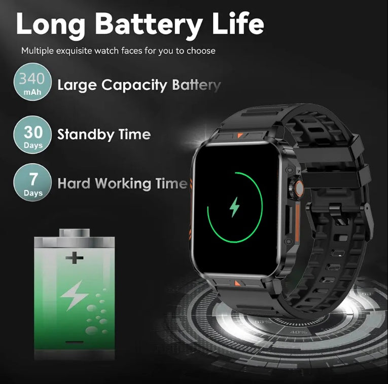 Outdoor Sports Square Smartwatch Answer Call Big Battery Fitness Tracker Waterproof For IOS Android