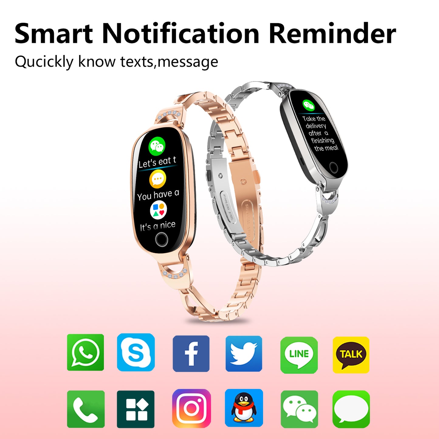 Gold Smartwatch For Women Compatible For Android& IOS, Smart Bracelet Waterproof