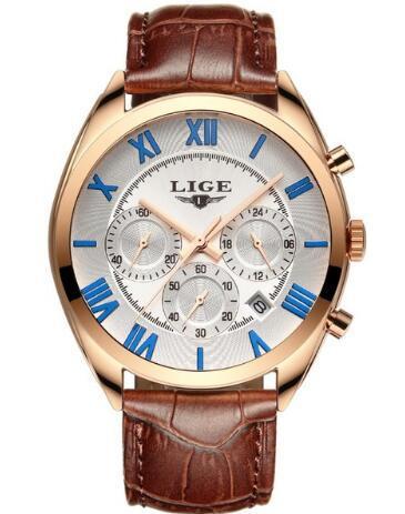Men's Watch Top Brand LIGE Luxury Waterproof Date Quartz Leather Sport Chronogra