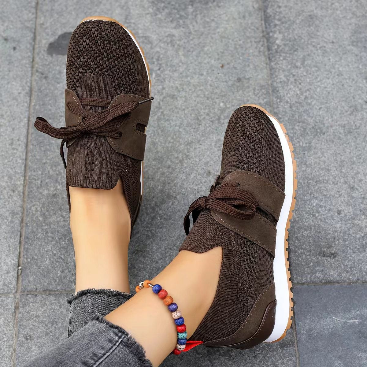 Lace Up Mesh Flats Shoes For Women Breathable Casual Breathable Walking Wedges Shoes