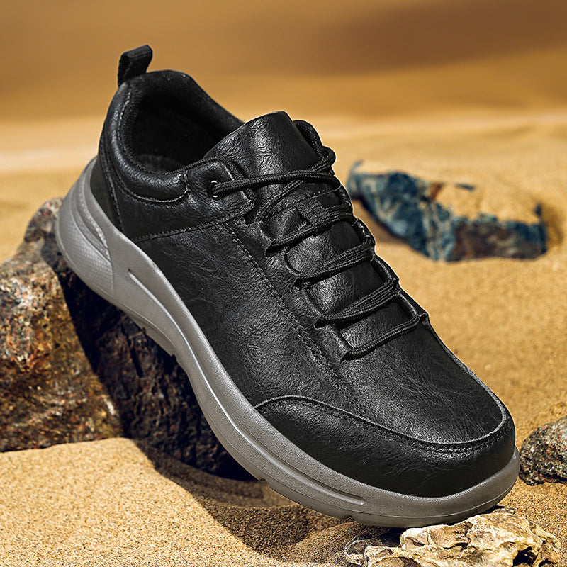 Mens Low-Top Round-Toe British-Style Fashion Leather Sneakers For Sports And Casual Wear