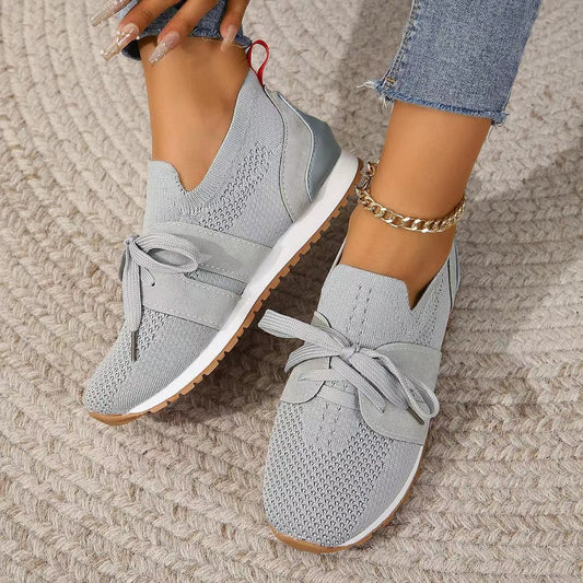 Lace Up Mesh Flats Shoes For Women Breathable Casual Breathable Walking Wedges Shoes