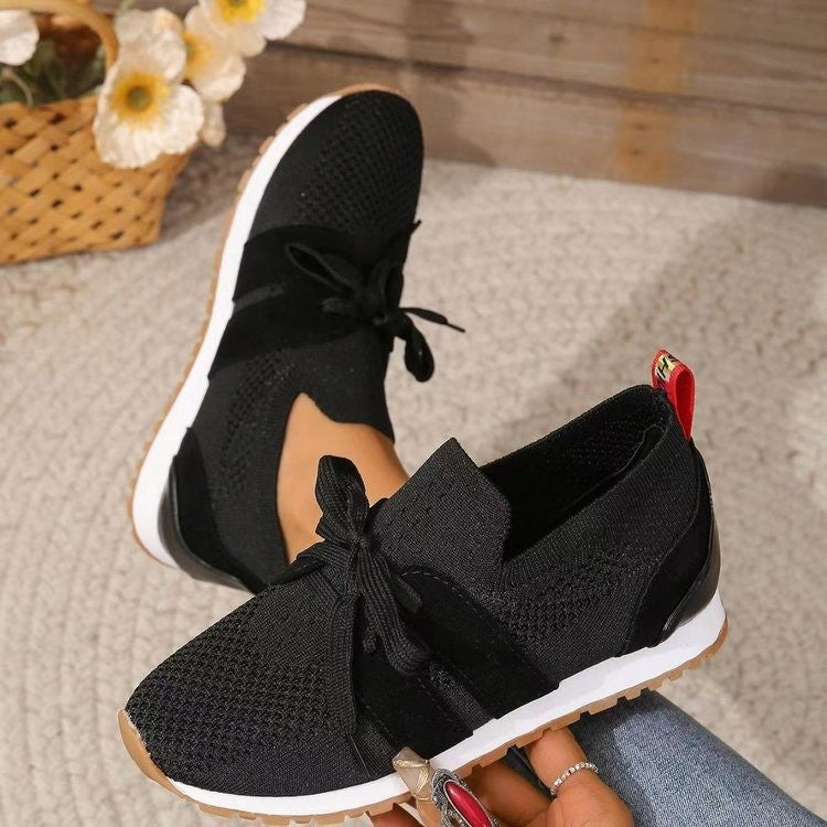 Lace Up Mesh Flats Shoes For Women Breathable Casual Breathable Walking Wedges Shoes