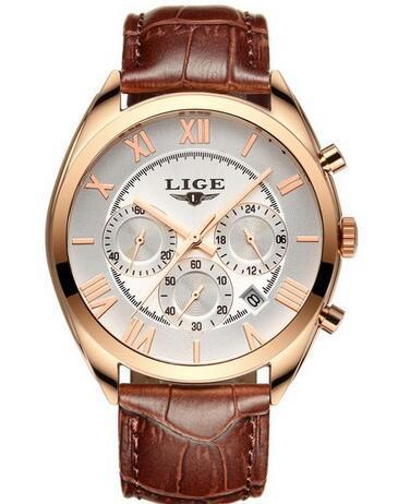 Men's Watch Top Brand LIGE Luxury Waterproof Date Quartz Leather Sport Chronogra