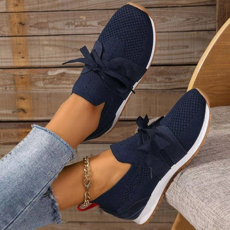 Lace Up Mesh Flats Shoes For Women Breathable Casual Breathable Walking Wedges Shoes