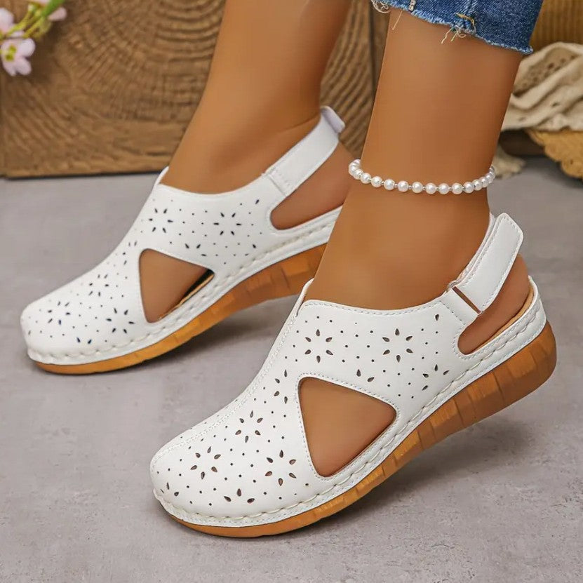 Breathable Velcro-Strapped Wedge Sandals With Fishmouth Design And Stitched Seams