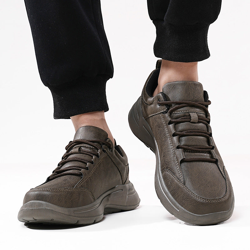Mens Low-Top Round-Toe British-Style Fashion Leather Sneakers For Sports And Casual Wear
