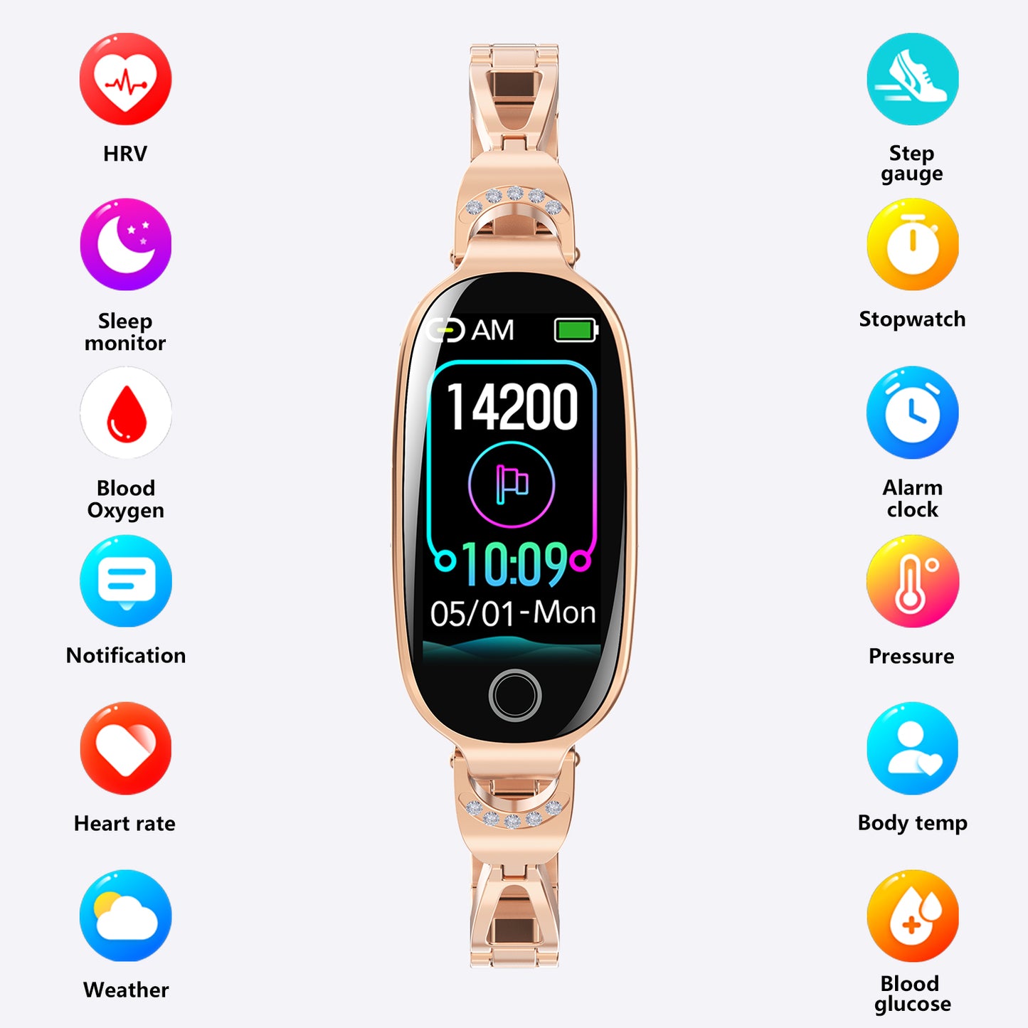Gold Smartwatch For Women Compatible For Android& IOS, Smart Bracelet Waterproof
