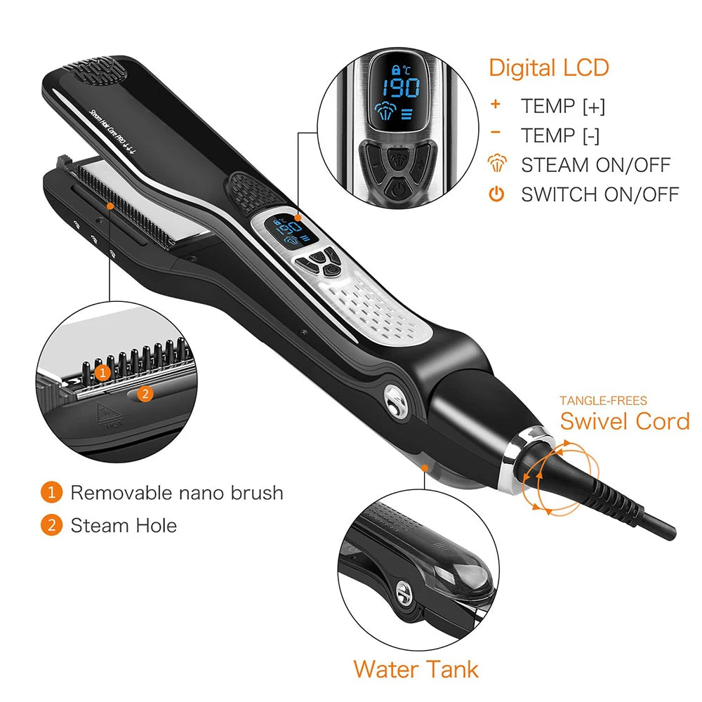 Professional Hair Straightener Heating Hot Hair Combs Dual Voltage Titanium Curling Iron Steam Flat Iron Hair Wide Plates Tools
