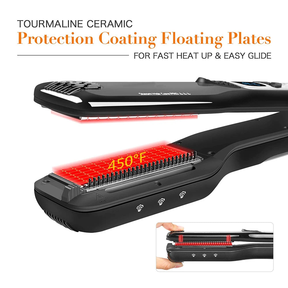 Professional Hair Straightener Heating Hot Hair Combs Dual Voltage Titanium Curling Iron Steam Flat Iron Hair Wide Plates Tools