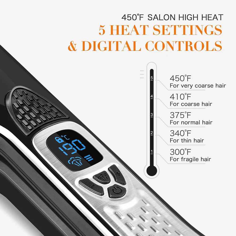 Professional Hair Straightener Heating Hot Hair Combs Dual Voltage Titanium Curling Iron Steam Flat Iron Hair Wide Plates Tools