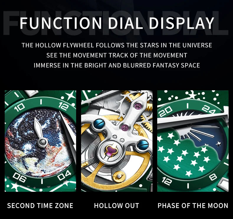 OLEVS Original Brand Men's Watches Waterproof Multifunctional Luminous Fully Automatic Mechanical Watch Moon Phase Starry Disk