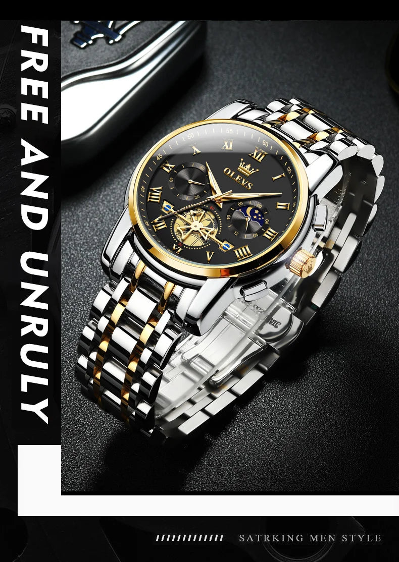 OLEVS 2859 Moon Phase Men Watches Chronograph High End Watches Man Stainless Steel Waterproof Quartz Watch for Men Luxury Brand