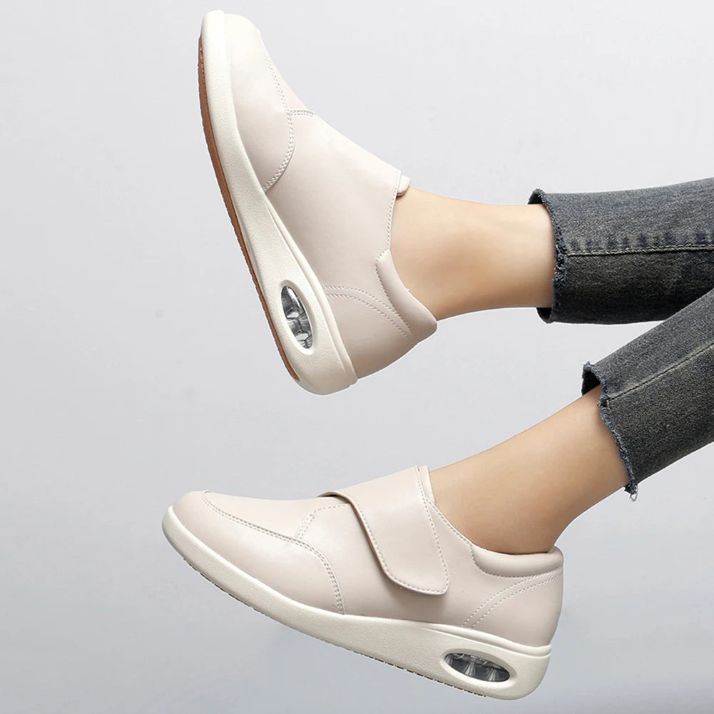Women Diabetic Shoes Leather Walking Shoes Non Slip Lightweight Edema Sneakers Hook and Loop Sneakers for Plantar Fasciitis