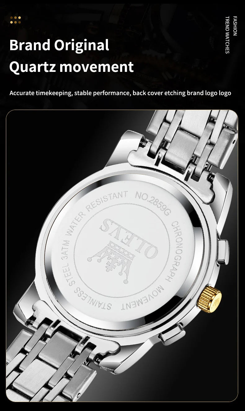 OLEVS 2859 Moon Phase Men Watches Chronograph High End Watches Man Stainless Steel Waterproof Quartz Watch for Men Luxury Brand