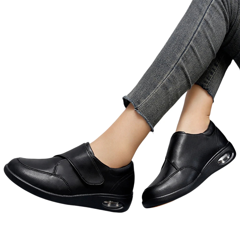 Women Diabetic Shoes Leather Walking Shoes Non Slip Lightweight Edema Sneakers Hook and Loop Sneakers for Plantar Fasciitis