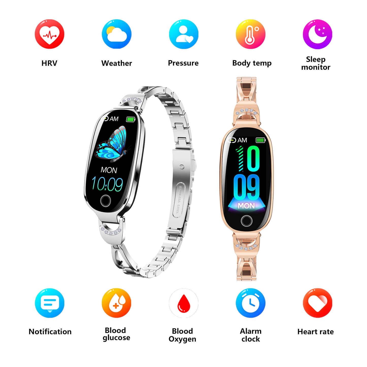 Gold Smartwatch For Women Compatible For Android& IOS, Smart Bracelet Waterproof