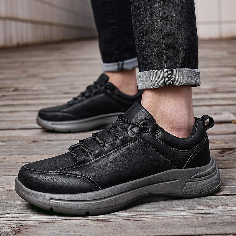 Mens Low-Top Round-Toe British-Style Fashion Leather Sneakers For Sports And Casual Wear