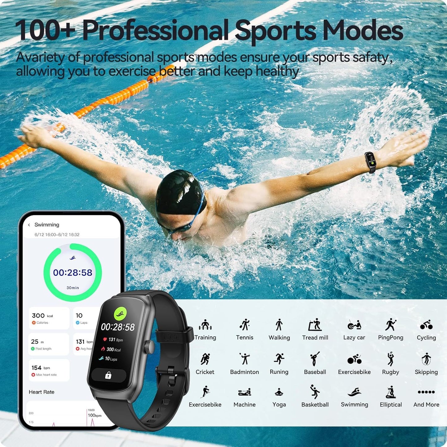 Unisex Fitness Tracking Smartwatch With Heart Rate, Blood Oxygen And Sleep Monitoring, Waterproof Function, Pedometer, Swimming Health Activity Tracking