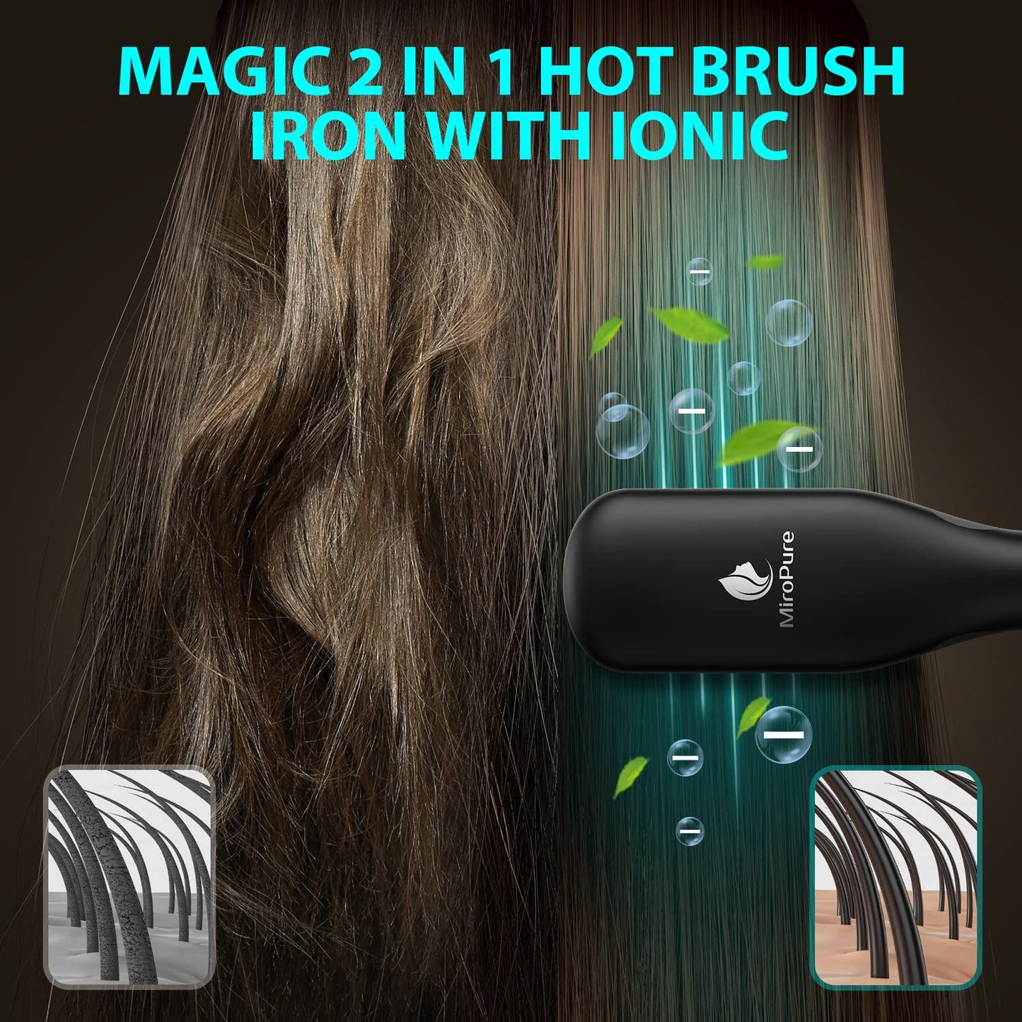 Hair Straightener Brush with Ionic Generator by MiroPure, 30s Fast MCH Ceramic Even Heating, 11 Temperature Control, Professional for Straightening